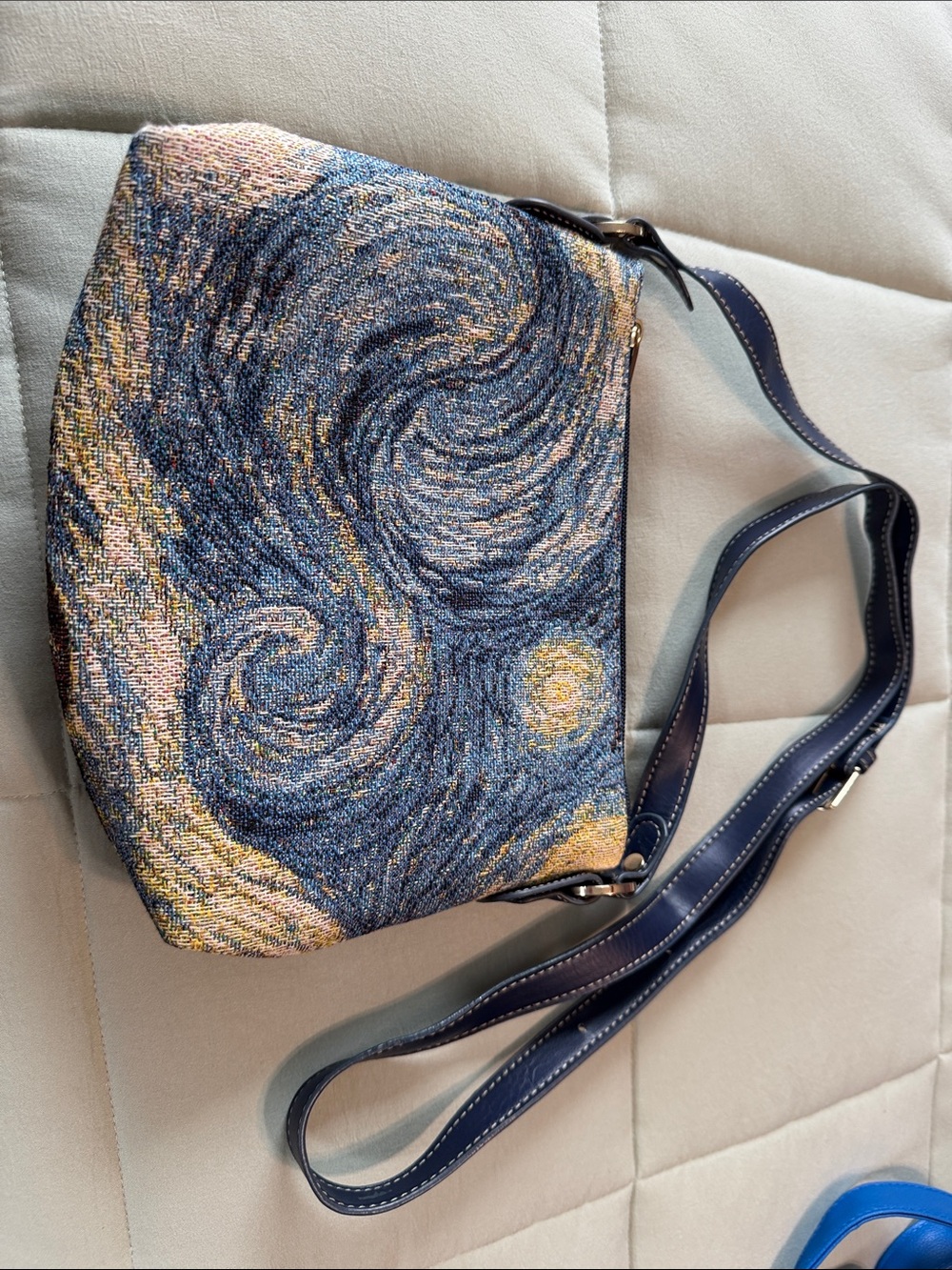 Starry Night Tapestry Crossbody Bag in Navy and Gold